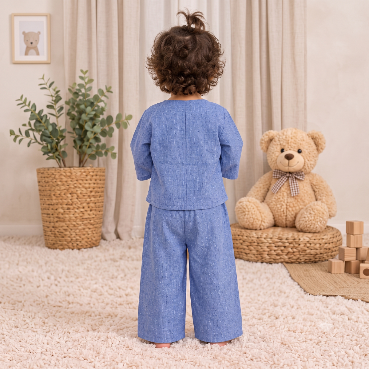 Cornflower Blue Toddler Lounge Set – 2-Piece Linen-Look Co-ord