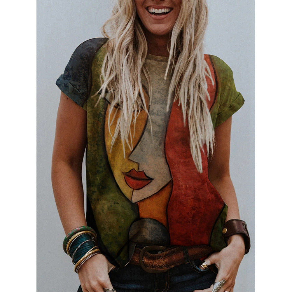 Women's Loose And Casual Fashion Fresh Print T-shirt