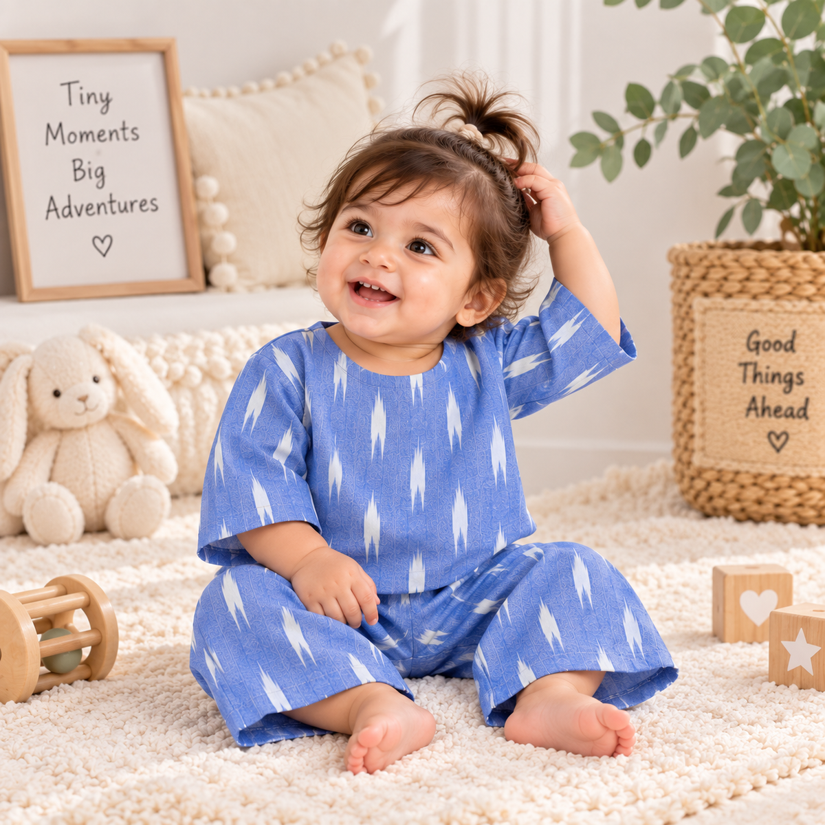 Blue Ikat Print Toddler Lounge Set – 2-Piece Relaxed Outfit