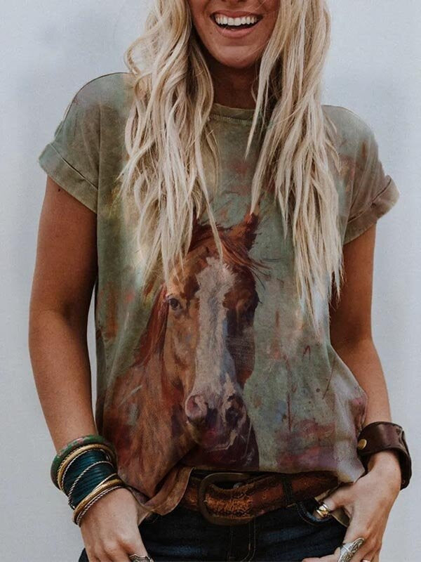 Women's Loose And Casual Fashion Fresh Print T-shirt